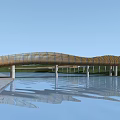 Modern Woven Curved Bridge Over Water With Green Landscape And Pathway