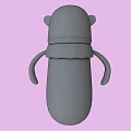 Ceramic Baby Bottle With Transparent Body Measurement Scale Blue Nipple Handles And Pink Background