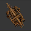 Medieval Siege Weapon Wooden Catapult With Wheels Operated By Soldiers Historical War Machinery