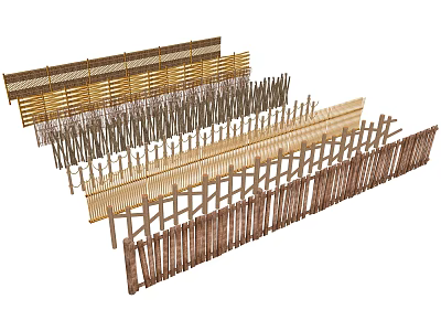 Various Outdoor Garden Fences With Wooden Bamboo Slat Designs And Natural Styles 3d model