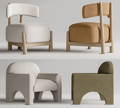 Modern Minimalist Single Sofa With Upholstered Seats Wooden Legs And Neutral Earthy Tones 3d model