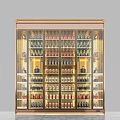 Elegant Wine Cabinet Design With Gold Frame Layered Shelves And Illuminated Wine Bottles