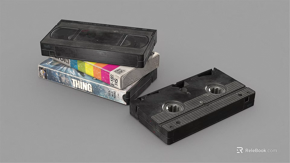 Classic Digital VHS Video Cassettes Stacked With Colorful Case And Black Design 3d model 