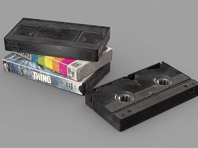Classic Digital VHS Video Cassettes Stacked With Colorful Case And Black Design 3d model