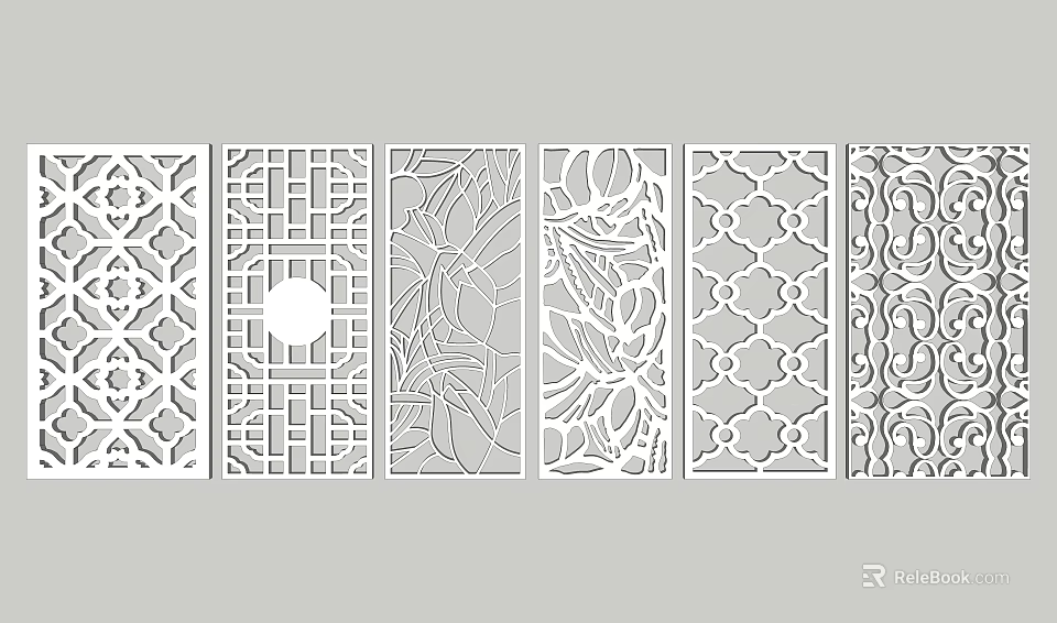 Stylish Decorative Room Dividers with Intricate Laser Cut Floral and Geometric Patterns 3d model 