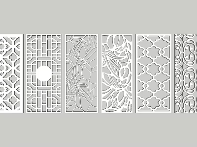 Stylish Decorative Room Dividers with Intricate Laser Cut Floral and Geometric Patterns 3d model
