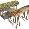 Traditional Wooden Musical Instrument Featuring Bamboo Roof And String Arrangement Design