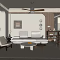 Middle-ancient style guest restaurant horizontal hall guest restaurant sofa coffee table combination Middle-ancient style dining table and chair Middle-ancient style leisure chair single chair Retro style guest restaurant 3d model