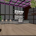 Modern Bar Interior With Purple Lighting Hanging Plants Glass Walls And Open Layout