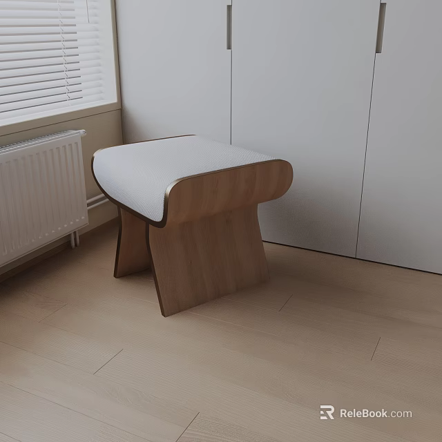 Modern Wooden Side Table with Curved Frame and Soft White Upholstered Top 3d model 