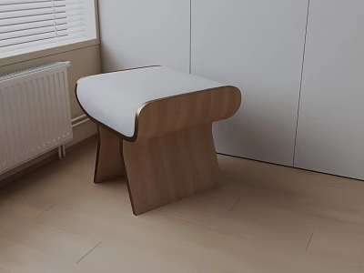 Modern Wooden Side Table with Curved Frame and Soft White Upholstered Top 3d model