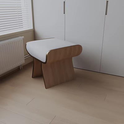 Modern Wooden Side Table with Curved Frame and Soft White Upholstered Top 3d model