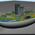 Commercial Equipment For Sustainable Urban Planning Model With Solar Panels And Wind Turbines