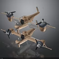Aerospace Vehicle 3D Model Display With Two Units Propellers And Cockpits