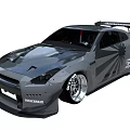 Modified Nissan GT-R Featuring Grey Body Black Graphics Wide Body Kit And Yokohama Tires