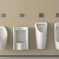 Various Modern Urinal Designs Mounted on Beige Wall With Flush Controls 3d model