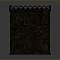 Antique Carved Wooden Cabinet With Intricate Patterns And Lattice Top Design