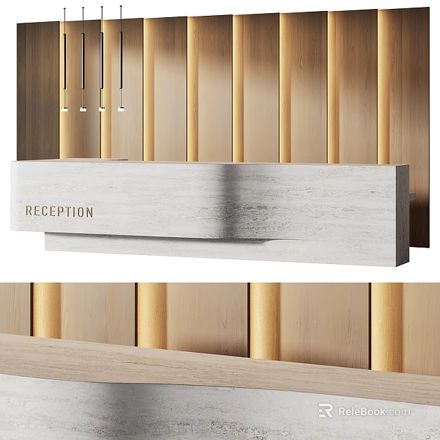Modern Reception Bar Counter With Wooden Panels And Silver Surface Design 3d model 