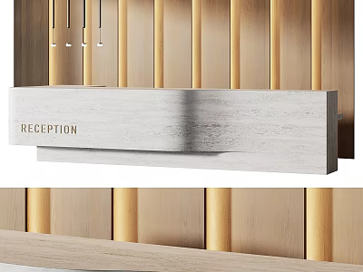 Modern Reception Bar Counter With Wooden Panels And Silver Surface Design 3d model