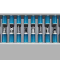 Modern Blue Display Shelves With Built in Lighting And White Items Arrangement