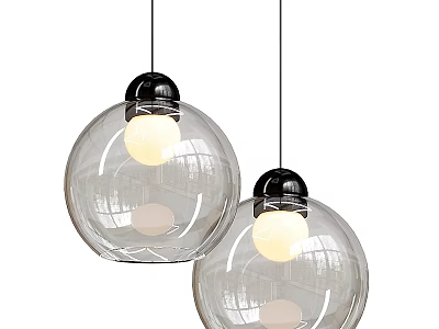 Modern Transparent Glass Spherical Pendant Lights With Black Top And Glowing Bulbs 3d model