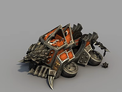 Medieval War Chariot Weapon With Metal Spikes Wooden Panels And Dragon Head 3d model