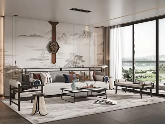 New Chinese Living Room Sofa Combination 3d model