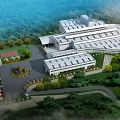 Modern Spacious Industrial Factory Exterior Surrounded By Greenery With Parking And Roads