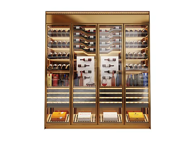 Luxury Gold Wine Cabinet With Glass Door And Multiple Wine Storage Shelves 3d model