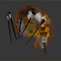 Essential Daily Life Art Supplies With Wooden Palette And Colorful Paintbrushes For Painting