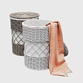 Woven Rattan Storage Baskets White Brown Lidded Design With Orange Towel For Home Decor Organizing