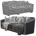 Plush Double Sofa Featuring Gray Pillows Soft Blanket And Faux Fur Throw