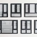 Modern Casement Windows with Black Frames Transparent Glass and Various Designs 3d model