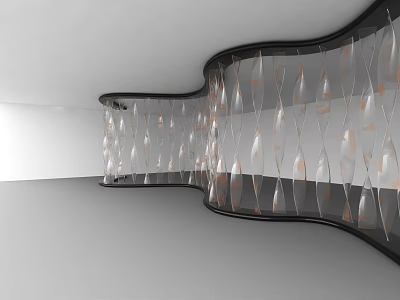 Modern Wavy Feature Wall With Transparent Decorative Elements And Black Frame 3d model