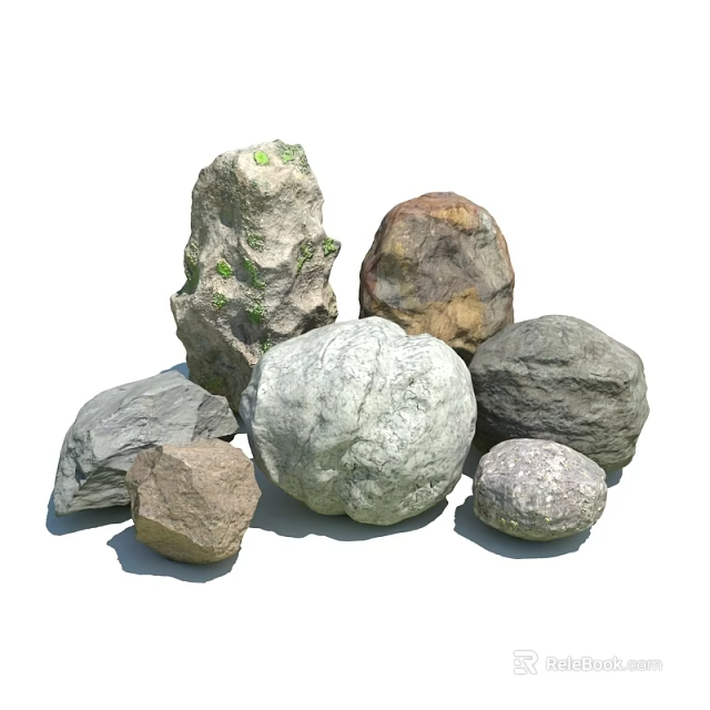 Natural Stone and Wood Decorative Pieces with Diverse Textures and Sizes 3d model 