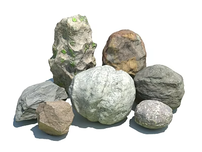 Natural Stone and Wood Decorative Pieces with Diverse Textures and Sizes 3d model
