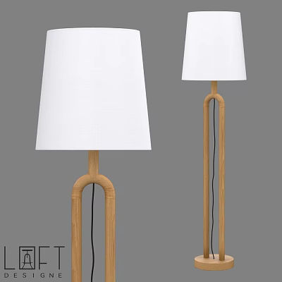 Modern Floor Lamp With White Lampshade And Wooden Curved Stand Design 3d model