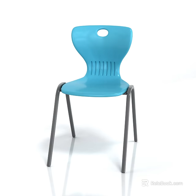 Blue Single Chair With Round Hole Backrest And Gray Metal Legs 3d model 