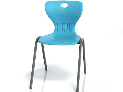 Blue Single Chair With Round Hole Backrest And Gray Metal Legs 3d model