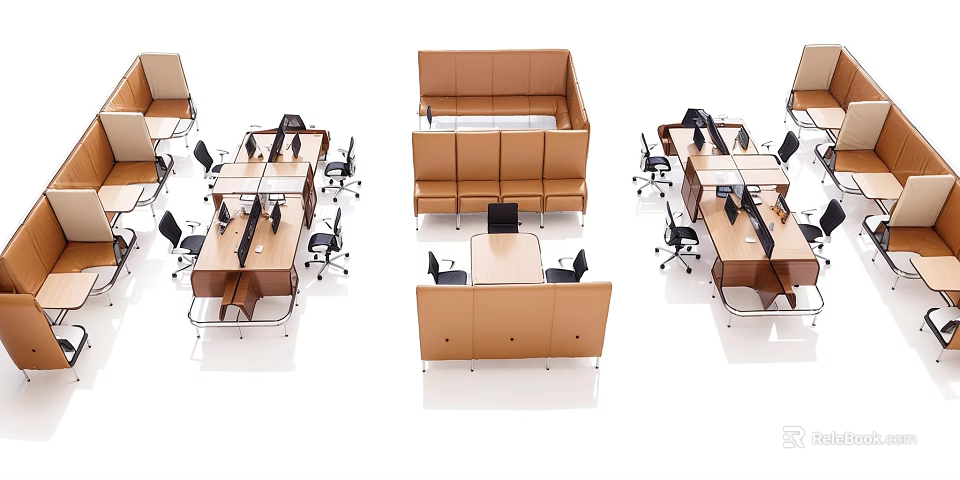 Modern Office Desk Chair Sets With Ergonomic Design And Workspace Layout 3d model