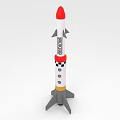 Toy Rocket Model With Red Nose Cone White Body And Gray Fins