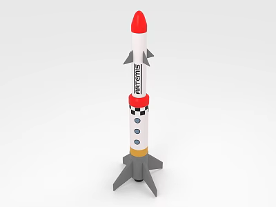 Toy Rocket Model With Red Nose Cone White Body And Gray Fins 3d model