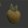 Orange root vegetable with purple red sprouts on top placed on smooth gray surface