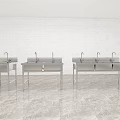 Three Stainless Steel Washing Sinks Each With Faucet In Spacious Room