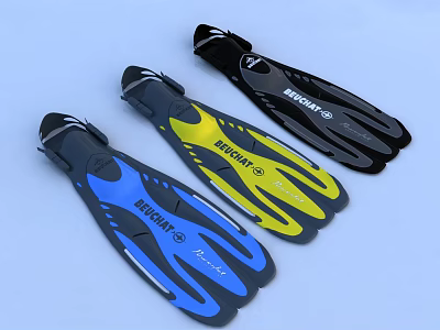 BECOURT Diving Fins Sports Equipment With Blue Yellow Black For Swimming 3d model