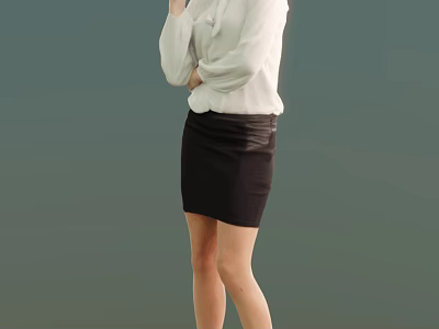Woman in Standing Pose Wearing White Shirt and Black Skirt with Gradient Green Background 3d model