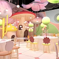Colorful Children's Party Venue With Mushroom Decor Lanterns And Cartoon Chairs