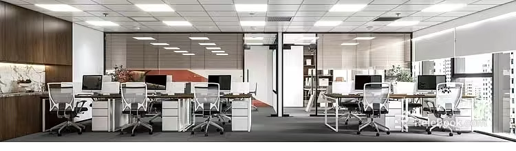 Modern Public Office Space with Open Workstations Ergonomic Chairs and Natural Lighting 3d model 