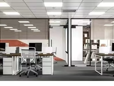 Modern Public Office Space with Open Workstations Ergonomic Chairs and Natural Lighting 3d model