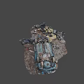 Old Scrap Car Wreckage Pile With Broken Mechanical Parts And Junk Machinery